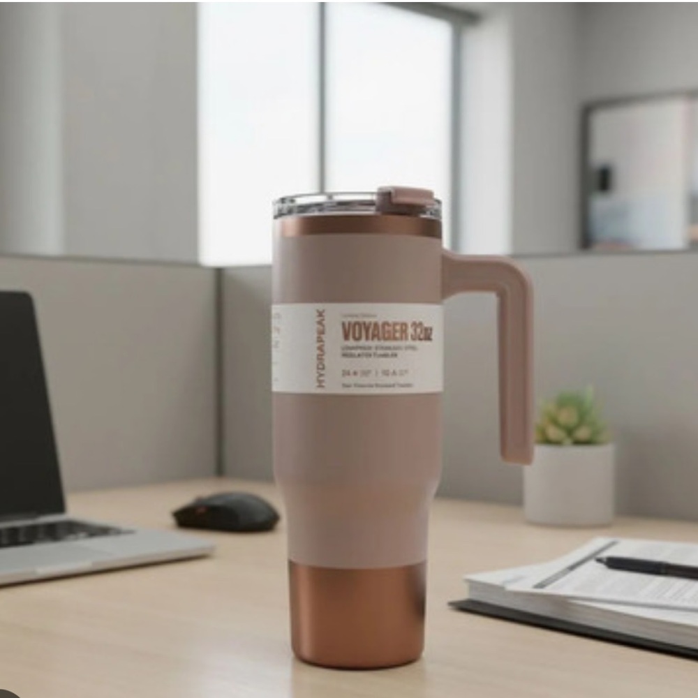 Hydrapeak Voyager 32oz Tumbler Handle Stainless Steel Limited Edition Almond/Bro